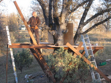 working on the deck of a treehouse